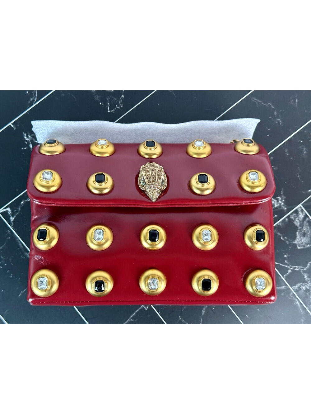 NWT Kurt Geiger London Kensington Med. Gem Embellished Leather Shoulder Bag Red